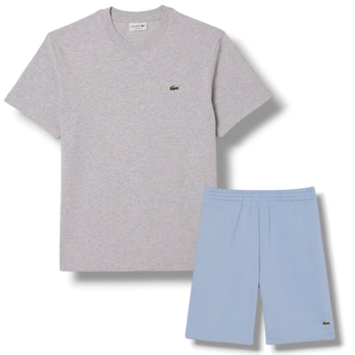 LACOSTE SMALL LOGO T-SHIRT & JERSEY SHORTS SET GREY & LIGHT BLUE