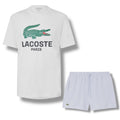 LACOSTE LARGE LOGO T-SHIRT & SWIM SHORTS SET WHITE & LIGHT BLUE