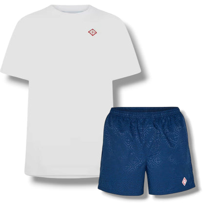 CASABLANCA DIAMOND T-SHIRT & SWIM SHORTS SET WHITE & BLUE