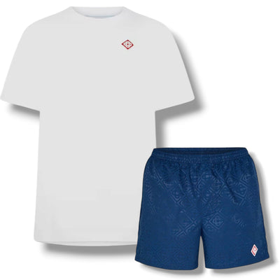 CASABLANCA DIAMOND T-SHIRT & SWIM SHORTS SET WHITE & BLUE