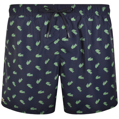 LACOSTE SMALL LOGO T-SHIRT & ALL OVER LOGO SWIM SHORTS SET GREEN & NAVY BLUE