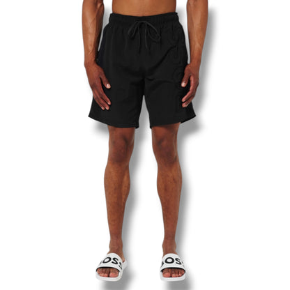 HUGO BOSS PATCH T-SHIRT & VERTI LOGO SWIM SHORTS LIGHT RED & BLACK