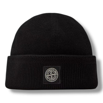STONE ISLAND PATCH BEANIE HAT BLACK