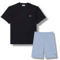 LACOSTE SMALL LOGO T-SHIRT & JERSEY SHORTS SET BLACK & LIGHT BLUE