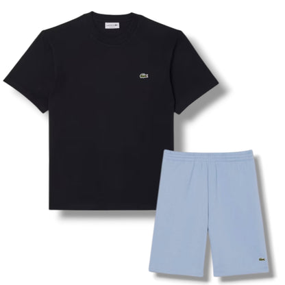 LACOSTE SMALL LOGO T-SHIRT & JERSEY SHORTS SET BLACK & LIGHT BLUE