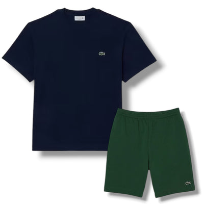 LACOSTE SMALL LOGO T-SHIRT & JERSEY SHORTS SET NAVY BLUE & GREEN