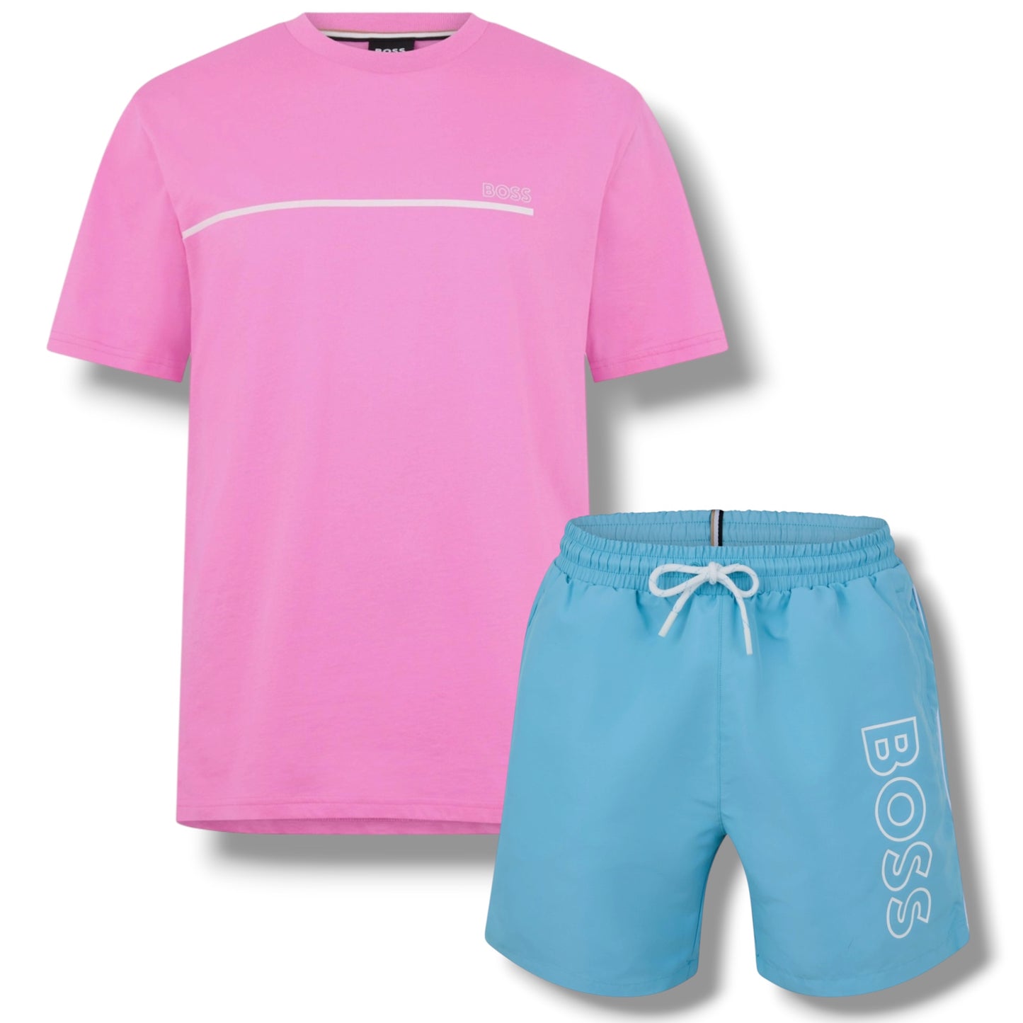 HUGO BOSS STORM T-SHIRT & SWIM SET PINK & AQUA BLUE