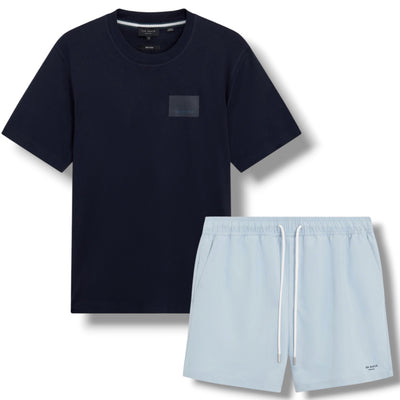 TED BAKER T-SHIRT & SWIM SHORTS SET NAVY BLUE & LIGHT BLUE