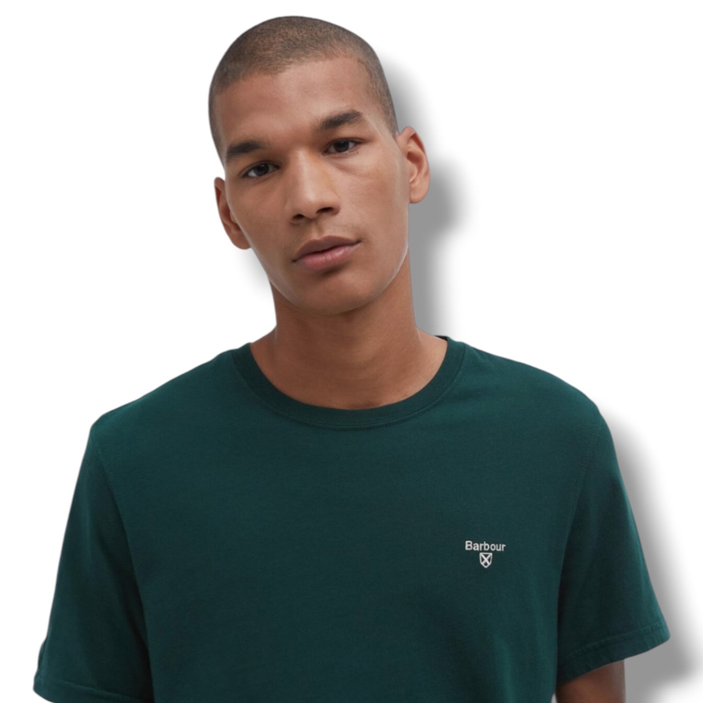 BARBOUR SMALL LOGO T-SHIRT & SHELL SWIM SHORTS BOTTLE GREEN & NAVY BLUE