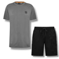 HUGO BOSS PATCH T-SHIRT & VERTI LOGO SWIM SHORTS CHARCOAL GREY & BLACK