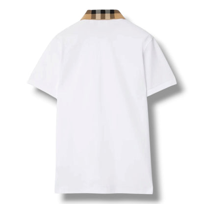 BURBERRY CHECK COLLAR POLO SHIRT WHITE