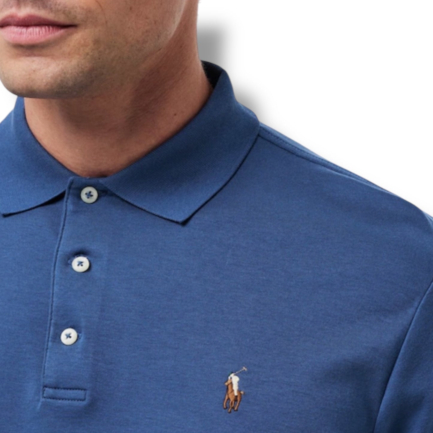 RALPH LAUREN SLIM FIT POLO SHIRT EARTH BLUE