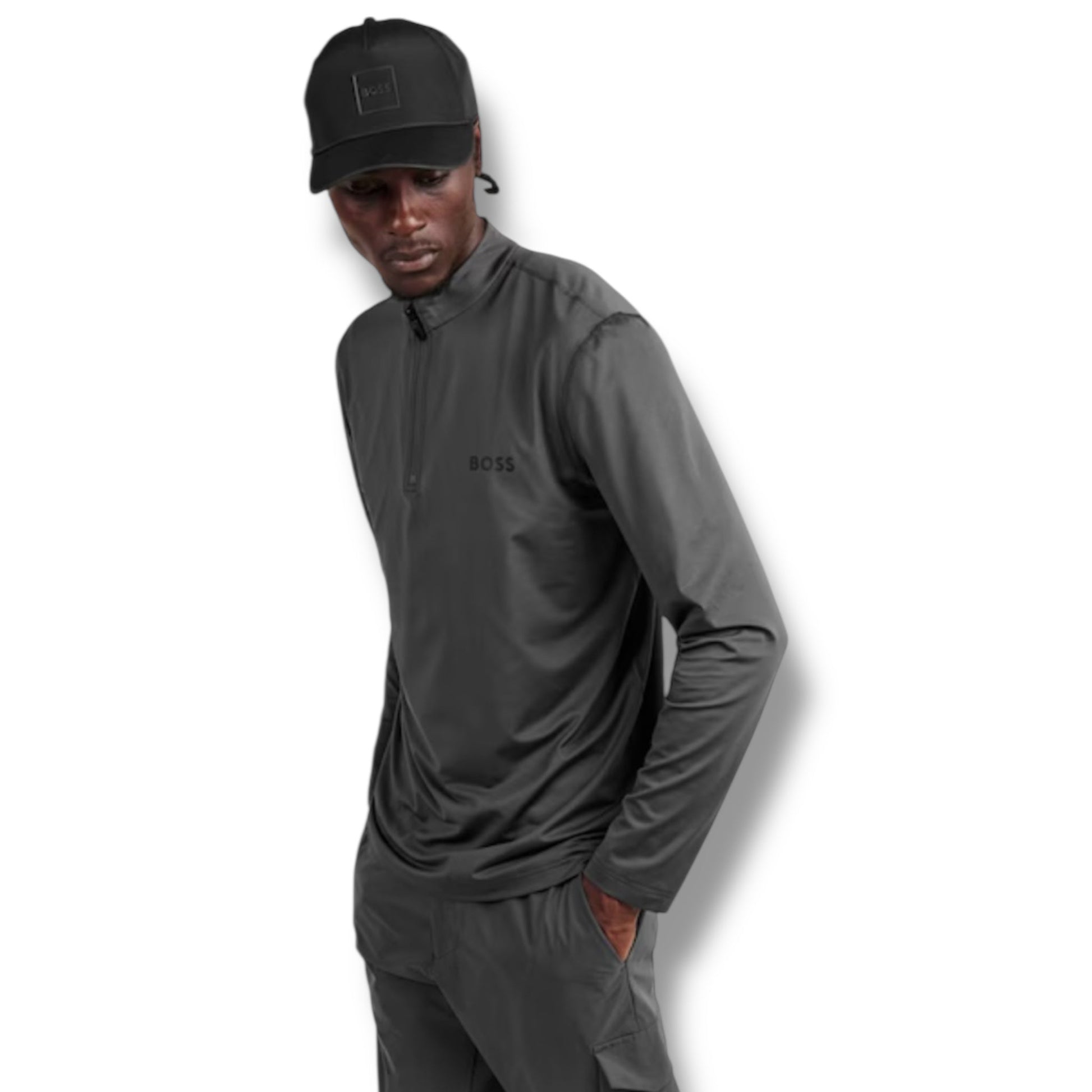 HUGO BOSS GYM KIT TECH 1/4 ZIP & SHORTS GREY