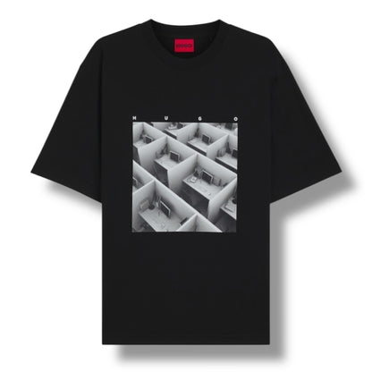 HUGO DESK LOGO T-SHIRT & SMALL LOGO SWIM SHORTS SET BLACK