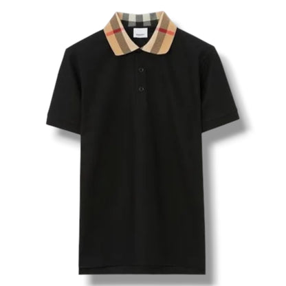 BURBERRY CHECK COLLAR POLO SHIRT BLACK