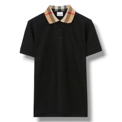BURBERRY CHECK COLLAR POLO SHIRT BLACK