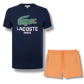 LACOSTE LARGE LOGO T-SHIRT & SWIM SHORTS SET NAVY & ORANGE