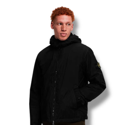 STONE ISLAND CRINKLE REPS HOODED BOMBER JACKET BLACK