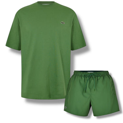 LACOSTE SMALL LOGO T-SHIRT & SWIM SHORTS SET GREEN
