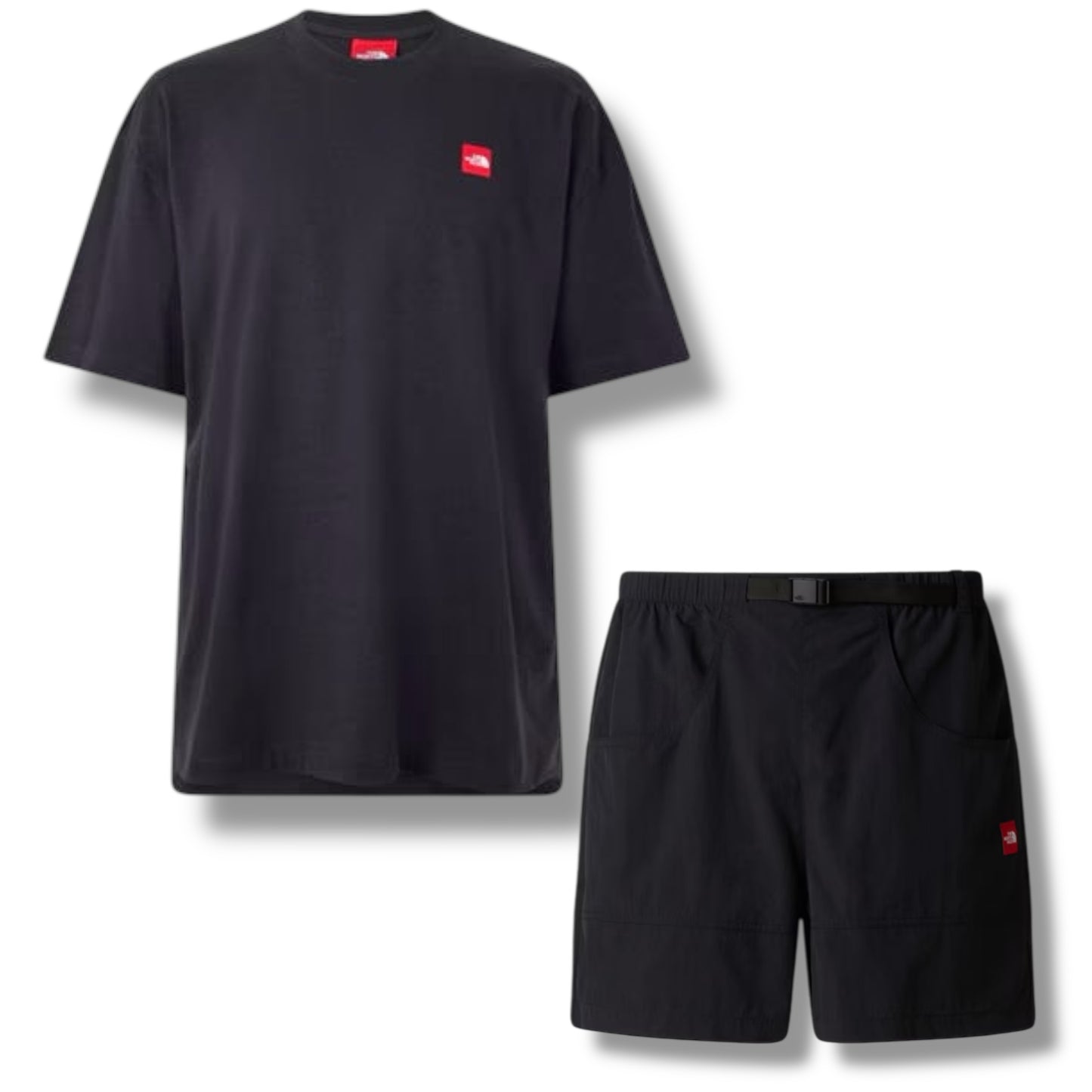 THE NORTH FACE TNF RED BOX T-SHIRT & NYLON SHORTS SET GREY & BLACK