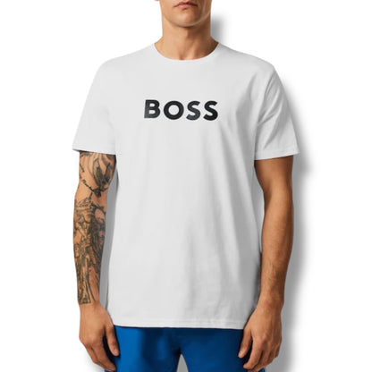 HUGO BOSS BIG LOGO T-SHIRT & SWIM SHORTS COMBO WHITE & GREEN