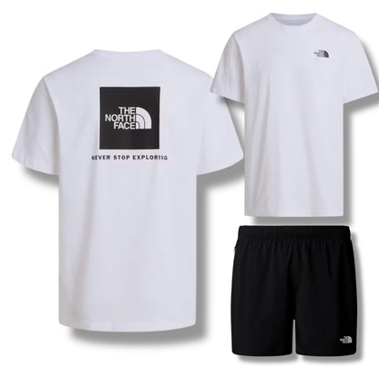 THE NORTH FACE TNF T-SHIRT & SHORTS SET WHITE - BLACK & BLACK