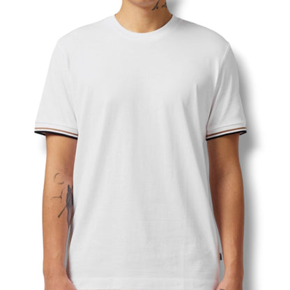HUGO BOSS TRIM SLEEVE T-SHIRT & GEO SWIM SHORTS WHITE & BROWN