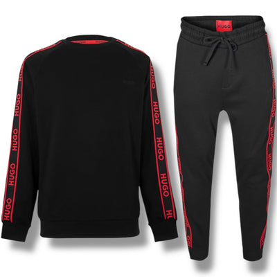 HUGO TAPE CREWNECK FULL TRACKSUIT BLACK & RED