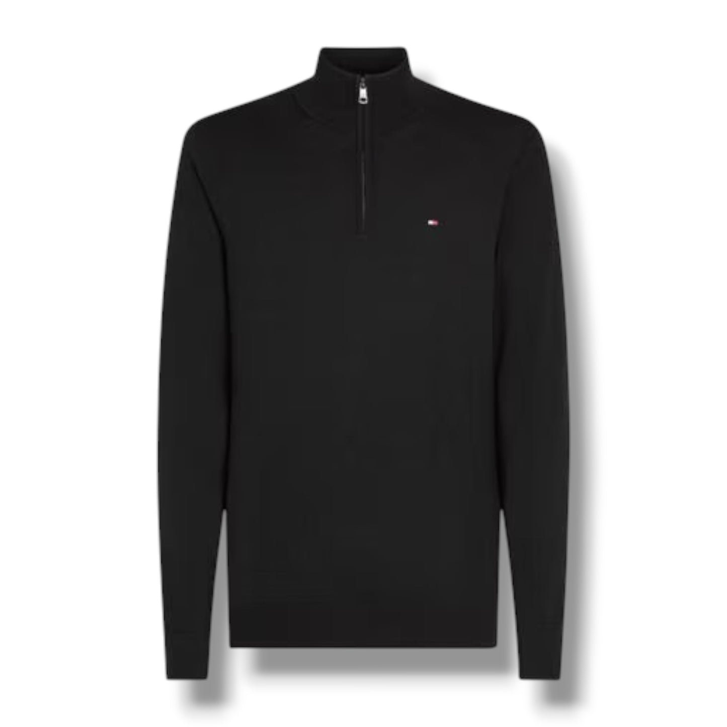 TOMMY HILFIGER 1/4 ZIP THIN KNIT SWEATER BLACK