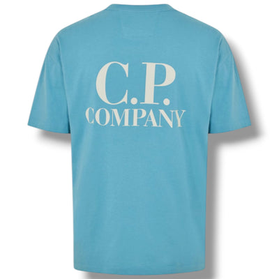 CP COMPANY DOUBLE LOGO T-SHIRT SEA BLUE