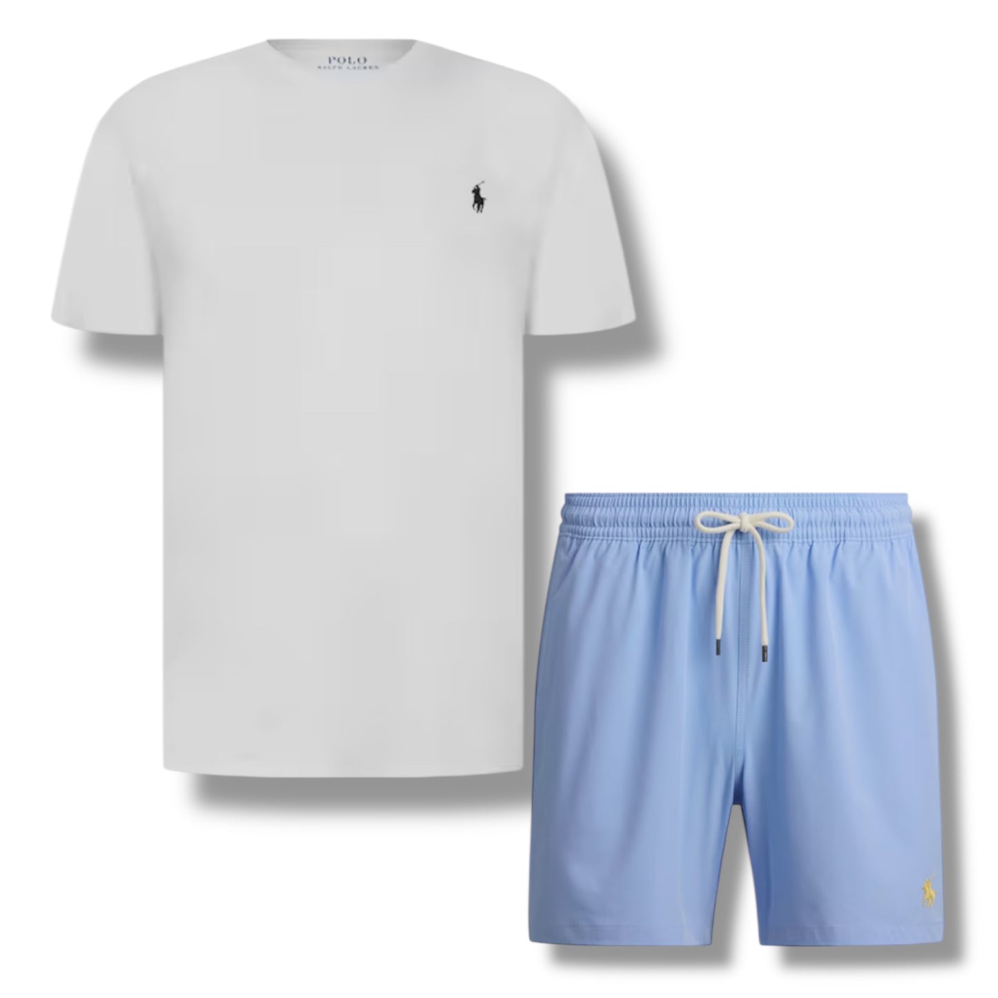 RALPH LAUREN T-SHIRT & SWIM SHORTS SET WHITE & LIGHT BLUE