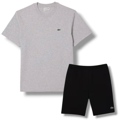 LACOSTE SMALL LOGO T-SHIRT & JERSEY SHORTS SET GREY & BLACK