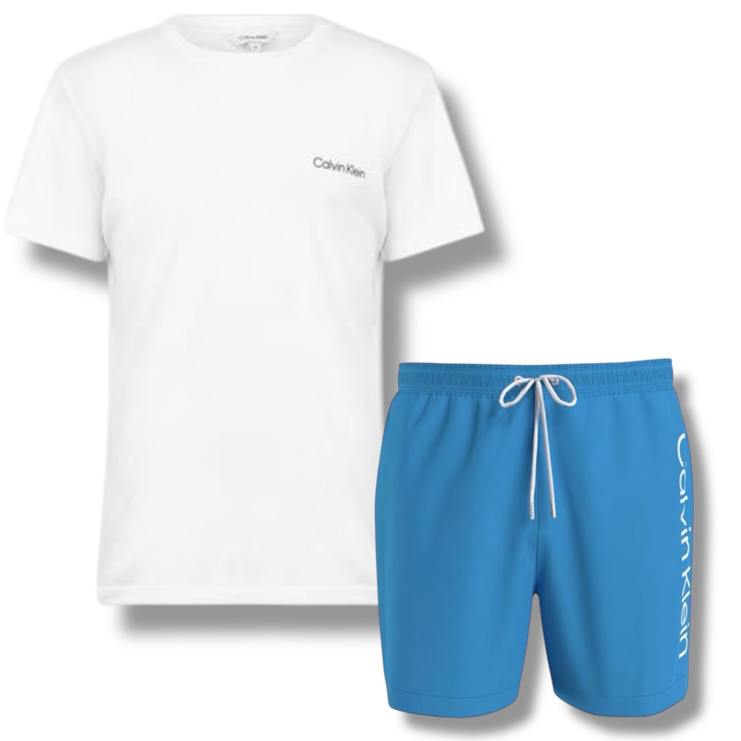 CALVIN KLEIN T-SHIRT & SWIM SHORTS SET WHITE & LIGHT BLUE