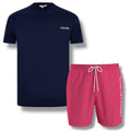 CALVIN KLEIN T-SHIRT & SWIM SHORTS SET NAVY BLUE & PINK