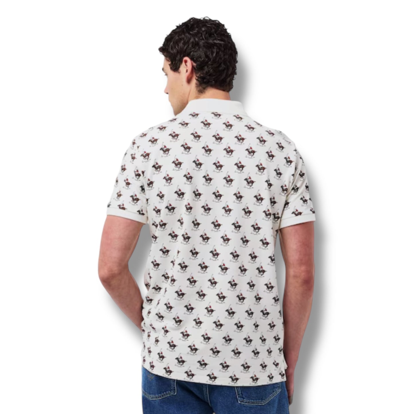 RALPH LAUREN ALL OVER LOGO POLO SHIRT CREAM BEIGE