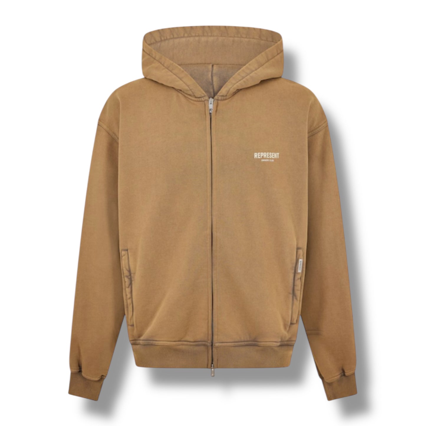 REPRESENT OWNERS CLUB ZIP UP HOODIE ALMOND BROWN