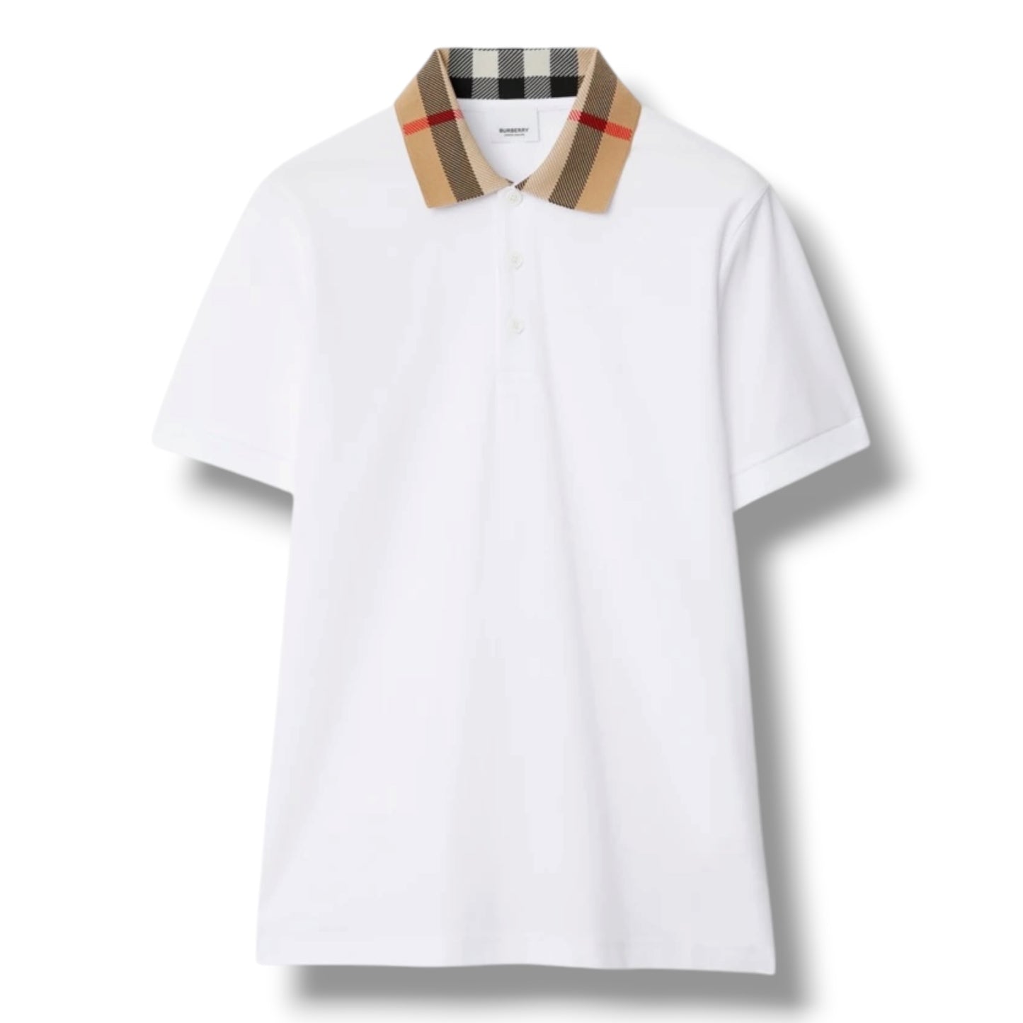 BURBERRY CHECK COLLAR POLO SHIRT WHITE