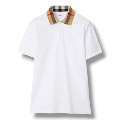 BURBERRY CHECK COLLAR POLO SHIRT WHITE