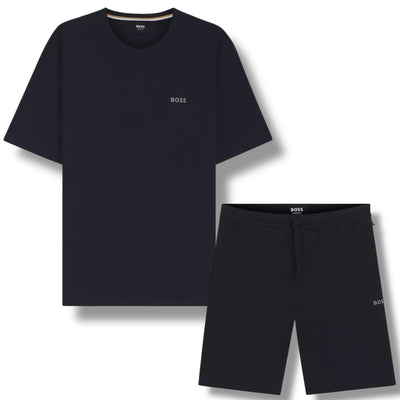HUGO BOSS WAFFLE JERSEY T-SHIRT & SHORTS SET NAVY BLUE