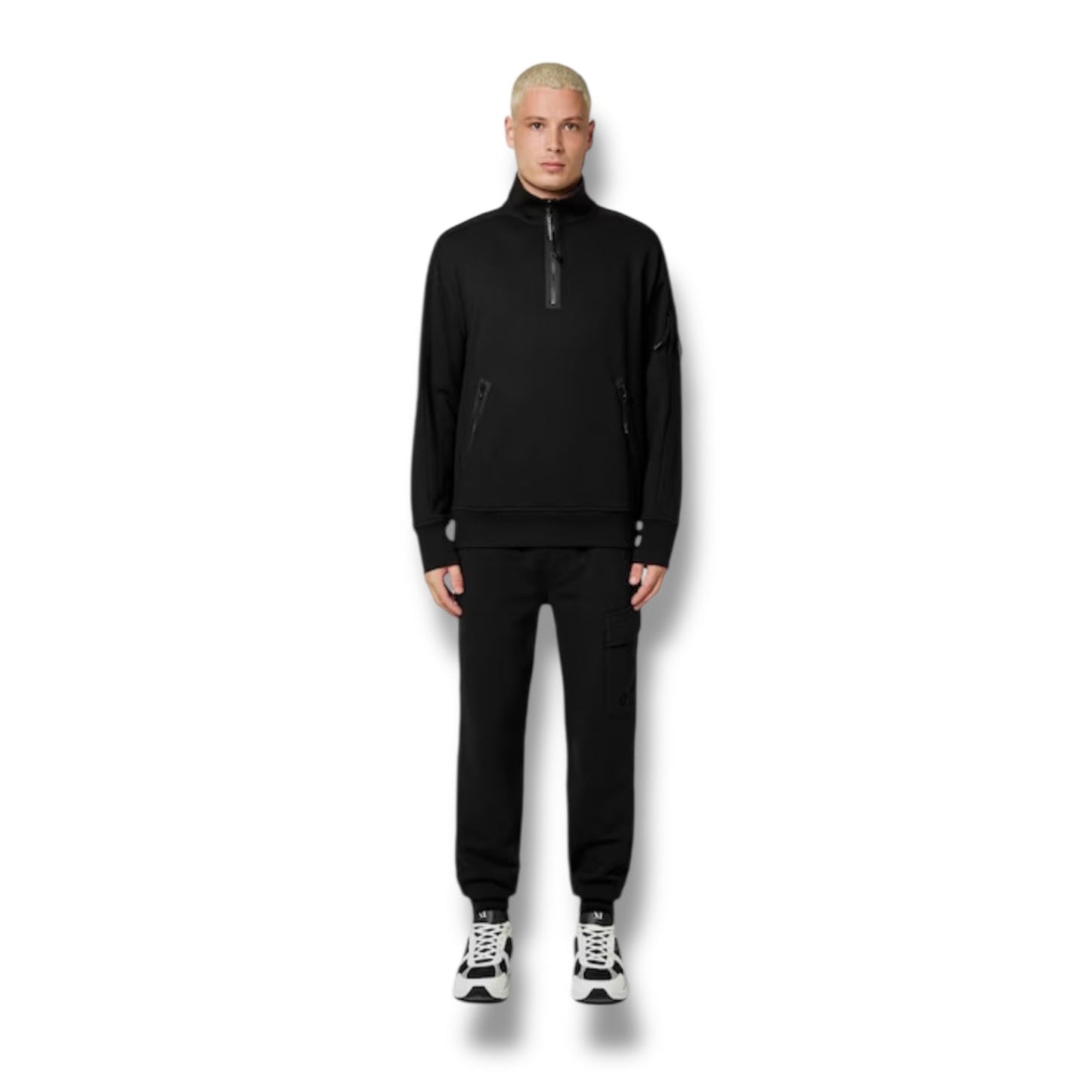 CP COMPANY LENS ARM 1/4 ZIP SWEATSHIRT BLACK