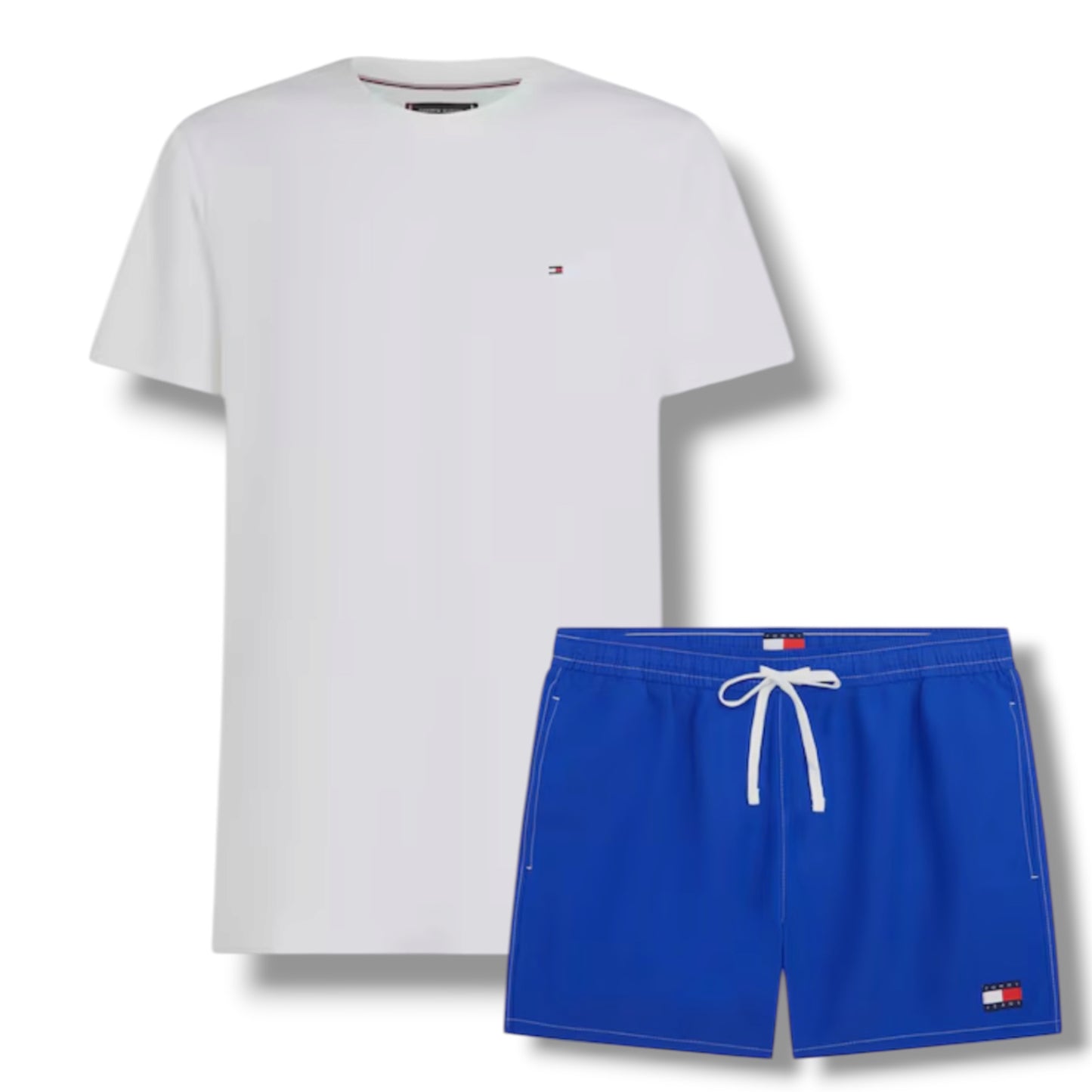 TOMMY HILFIGER SMALL LOGO T-SHIRT & SWIM SHORTS SET WHITE & BLUE