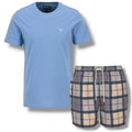 BARBOUR SMALL LOGO T-SHIRT & CHECK SWIM SHORTS SET LIGHT BLUE & BEIGE