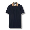 BURBERRY CHECK COLLAR POLO SHIRT NAVY BLUE