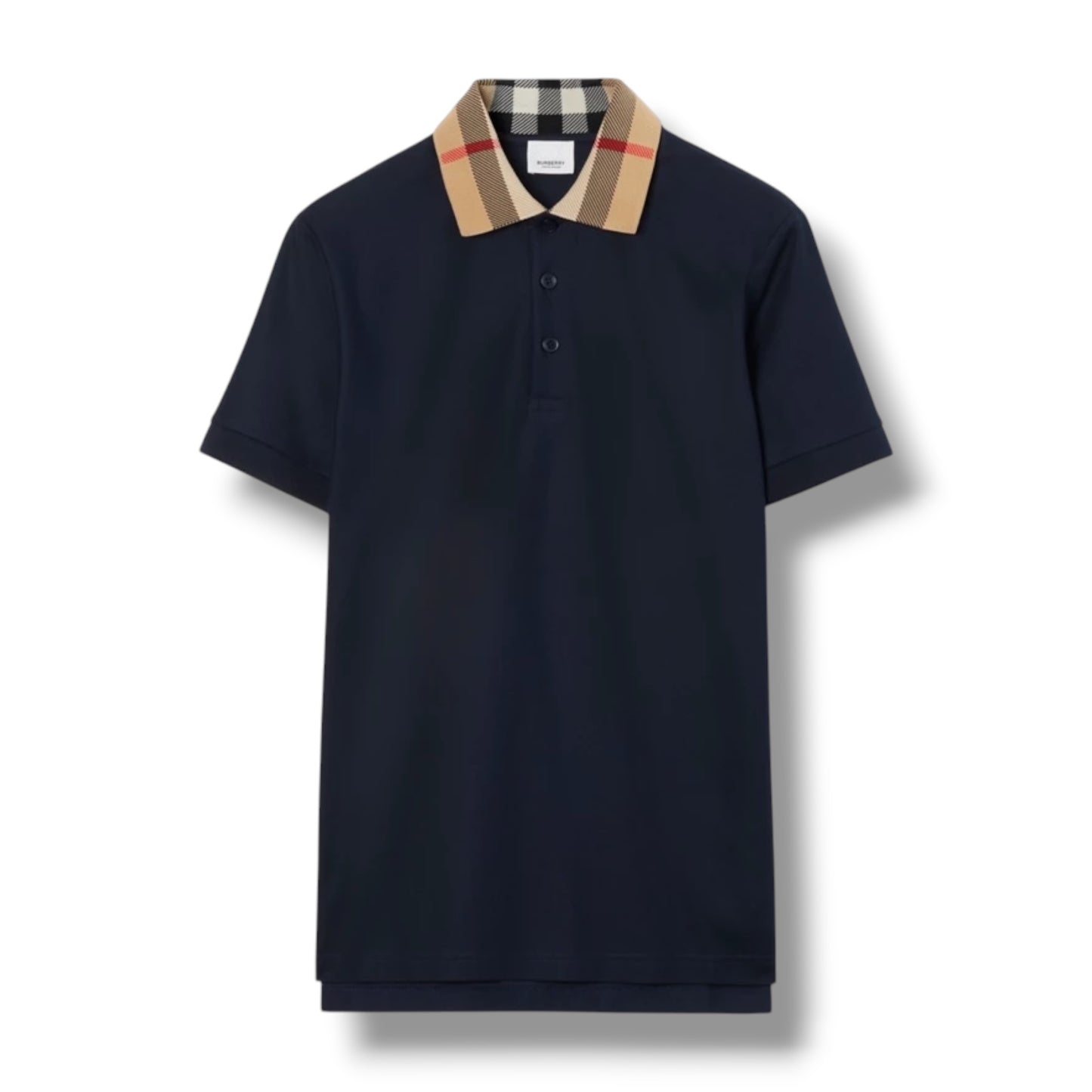 BURBERRY CHECK COLLAR POLO SHIRT NAVY BLUE