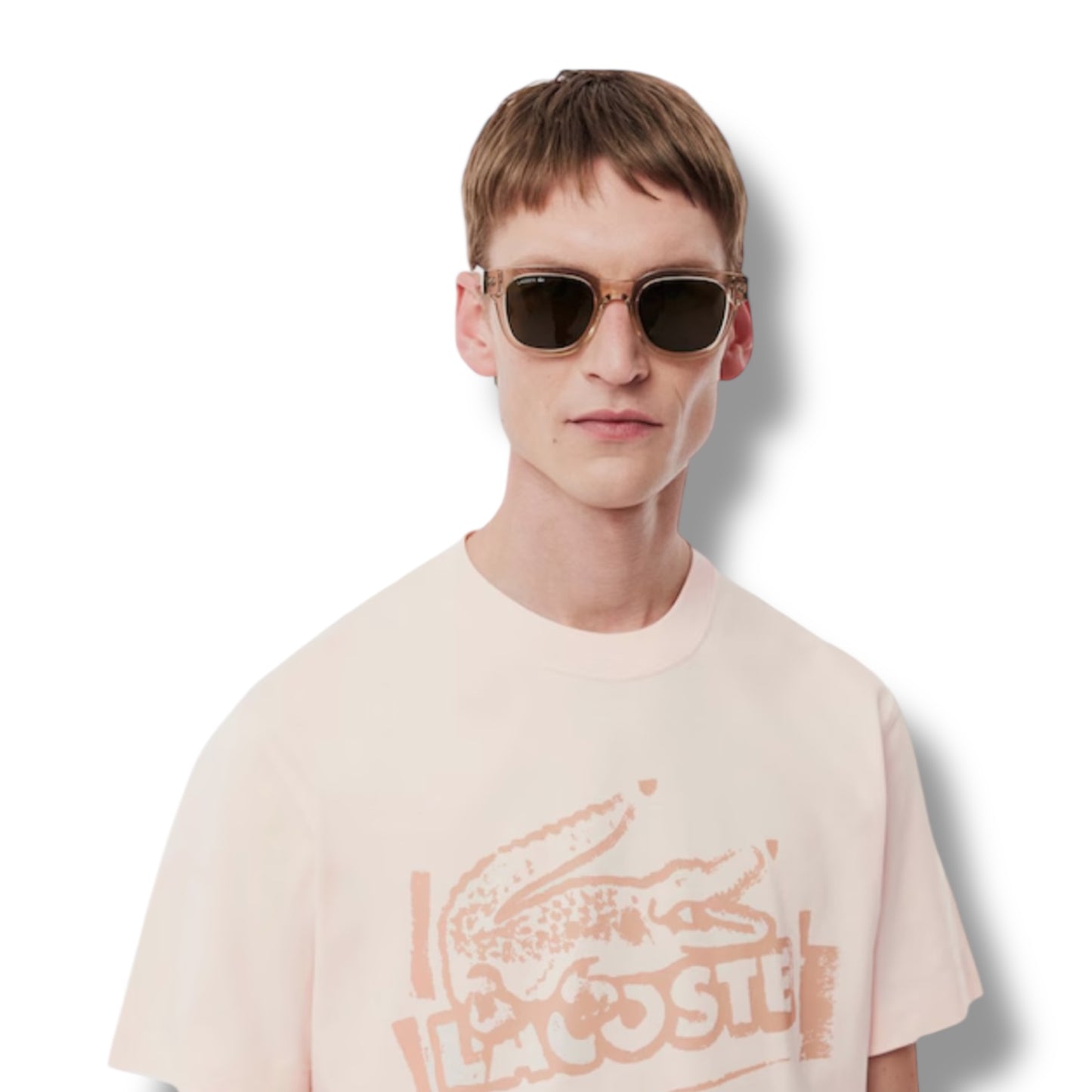 LACOSTE LARGE LOGO T-SHIRT & SWIM SHORTS SET ORANGE & BLACK