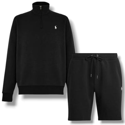 RALPH LAUREN TECH 1/4 ZIP SWEATSHIRT & JERSEY SHORTS SET BLACK