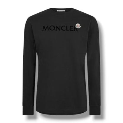 MONCLER LONG SLEEVE FELT LOGO T-SHIRT BLACK