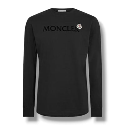 MONCLER LONG SLEEVE FELT LOGO T-SHIRT BLACK