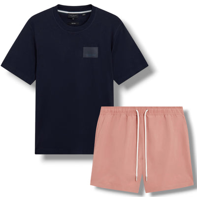 TED BAKER T-SHIRT & SWIM SHORTS SET NAVY BLUE & PINK