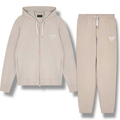 EMPORIO ARMANI ZIP UP HOODED FULL TRACKSUIT BEIGE
